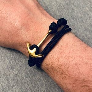 Mens Anchor Bracelet - Black and Gold